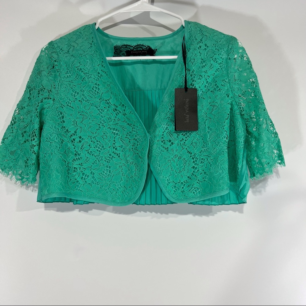 Patrizia Pepe Green Lace Cropped Short Sleeve Cardigan NWT